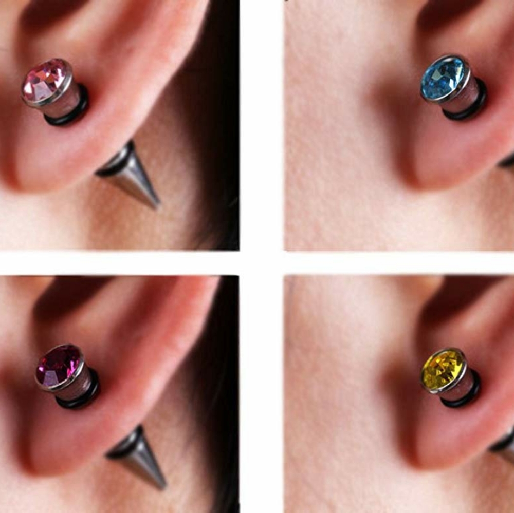 Blue Titanium Stainless Steel Spike Earrings - Picture 3 of 3
